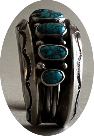 Mark Chee Navajo Silver And Lone Mountain Spiderweb Turquoise Row Bracelet