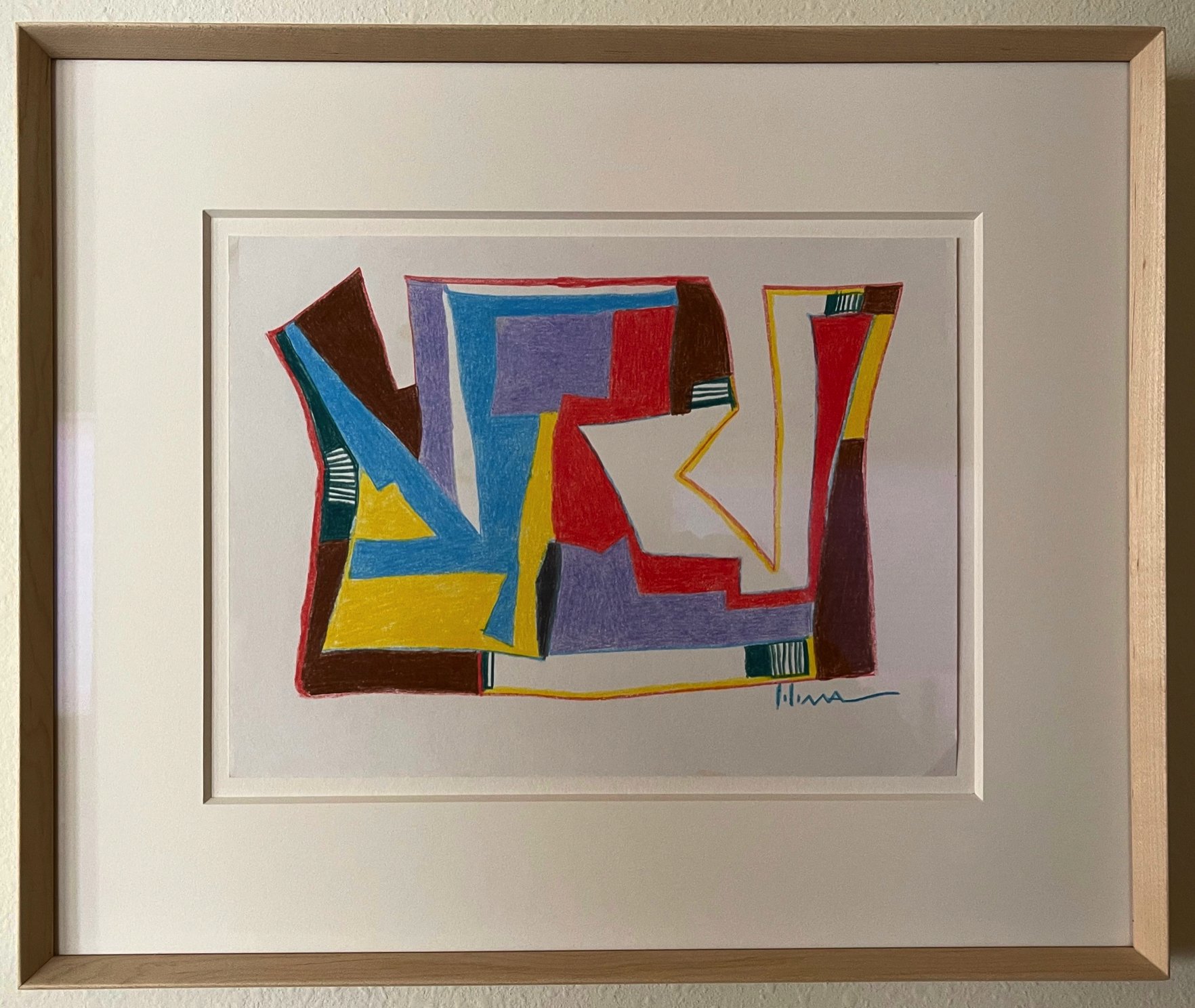 Charles Loloma Hopi Abstract Modernist Colored Pencil on Paper Drawing