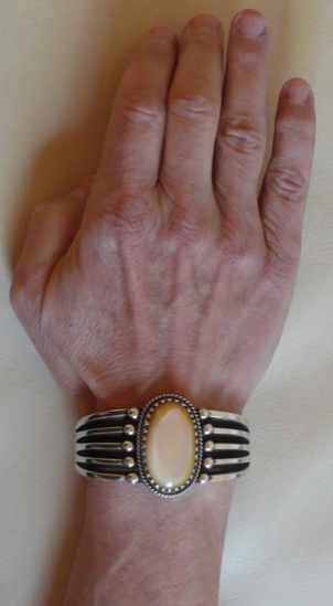 McKee Platero Navajo Silver And Golden Lipped Mussel Shell Bracelet