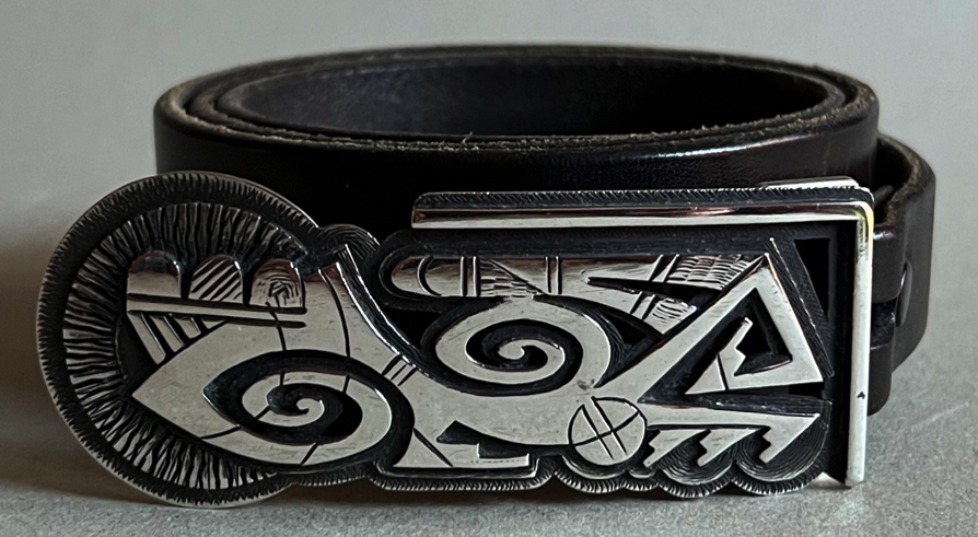 Michael Lomawywesa Kabotie Hopi Triple Overlay Style Silver Buckle