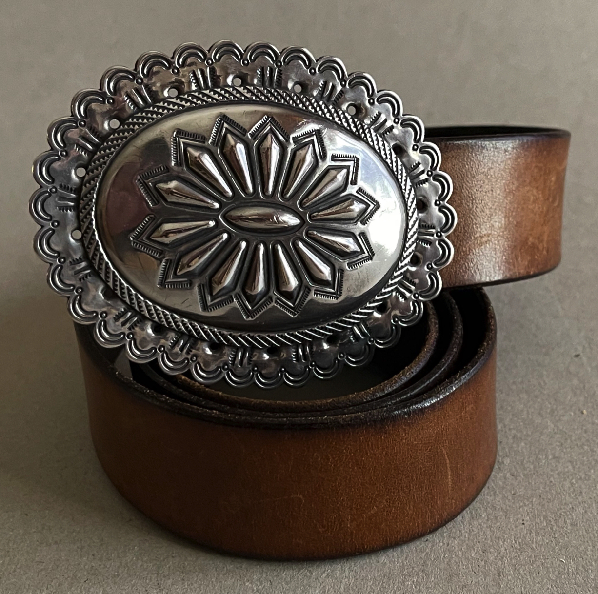 Navajo Ingot Silver Second Phase Concho Style Belt Buckle