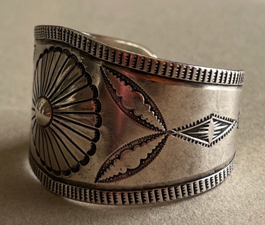 Navajo Silver Cuff Bracelet with Repousse possibly by Austin Wilson