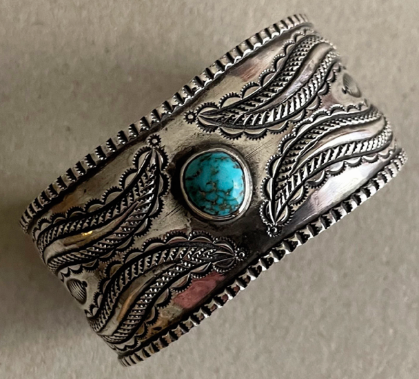 Perry Shorty Navajo Coin Silver and Turquoise Cuff Bracelet