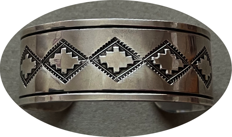 UITA 21 Southwest Arts and Crafts Navajo Silver Stamped Cuff Bracelet